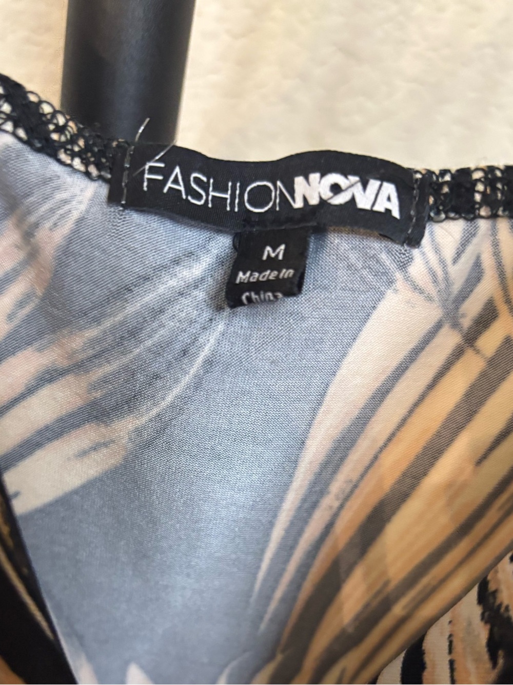 Fashion Nova Black Mini Slip Dress with Cream Palm Print - Picture 3 of 5